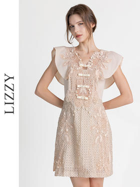 LIZZY法式轻奢感重工刺绣名媛风淑女洋装小礼服短款连衣裙8053