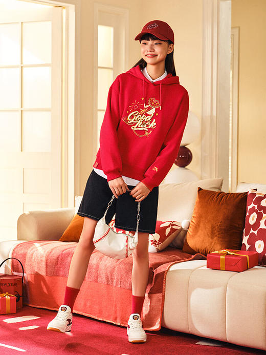 安踏（ANTA）好事发生丨新年圆领套头卫衣女款夏季宽松刺绣休闲上衣162518730 浓郁红-2 商品图5