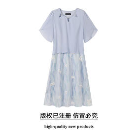 奢姿大码女装2025夏季减龄镂空圆领连衣裙胖妹妹假两件拼接裙子9952890540
