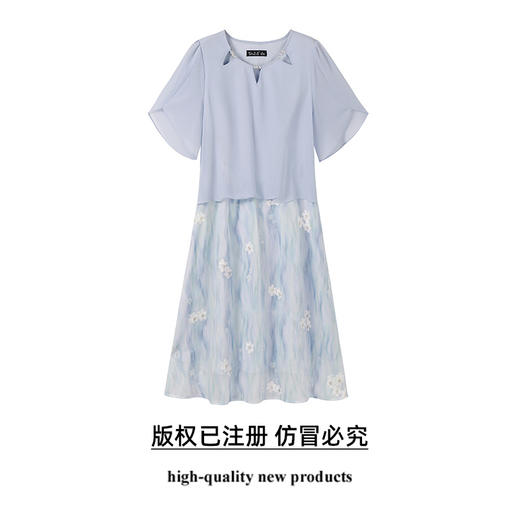 奢姿大码女装2025夏季减龄镂空圆领连衣裙胖妹妹假两件拼接裙子9952890540 商品图0