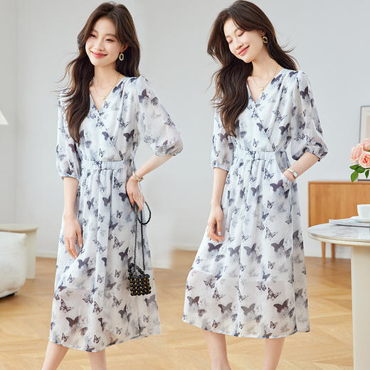 水墨画蝴蝶，印花连衣裙CC2650 商品图3