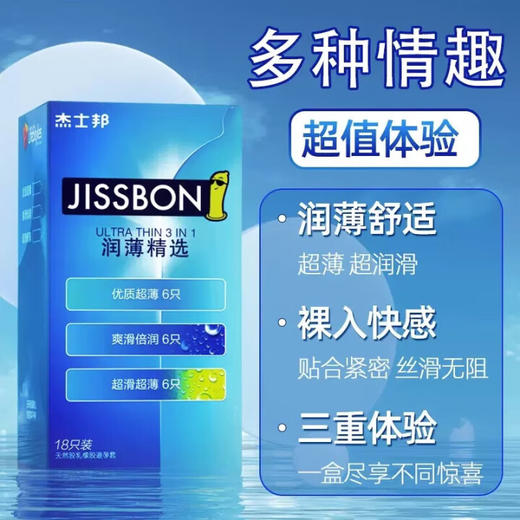 杰士邦避孕套薄润颗粒装安全套男女士专用官方正品两性套套 【润薄尝鲜】润薄精选18只 商品图2