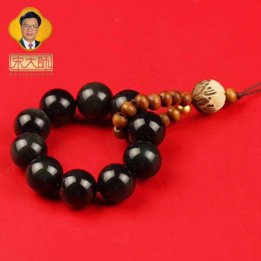 宋大师桃木素心小手捻绕指柔双彩眼黑曜石手机挂件包挂饰物 商品图1