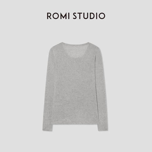 ROMI STUDIO夏季新品 极简花纱灰色棉质圆领长袖T恤 RWCSSM2497 商品图1