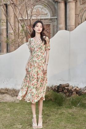SUMMER & SAGE V领度假碎花连衣裙 18255