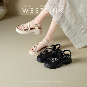 西遇厚底凉鞋女新款夏季时装鞋甜美水钻一字带配裙子增高凉鞋D0956706