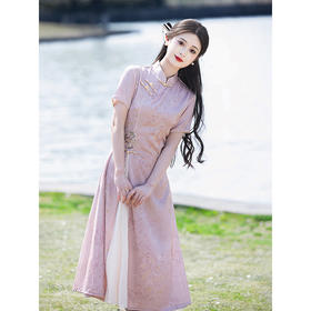 LSB3689粉色奥黛旗袍2025新款高考旗开得胜女夏季新中式日常订婚礼服裙