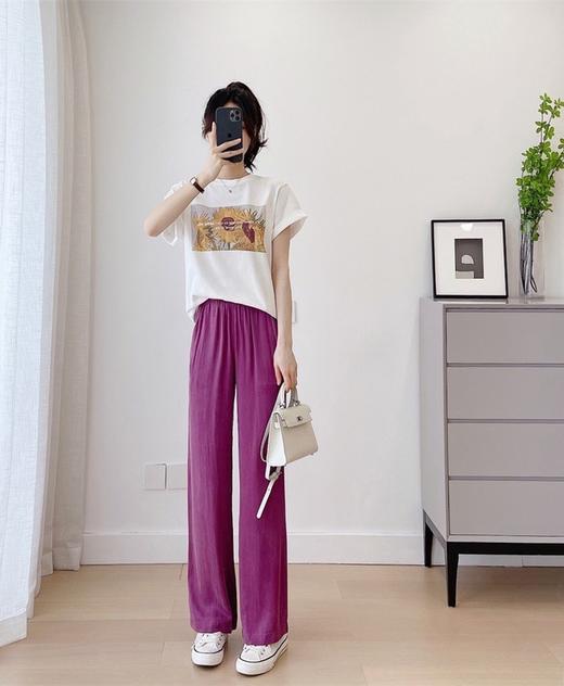 炎夏好穿轻柔垂水洗铜氨丝直筒直流松紧腰长裤 商品图1