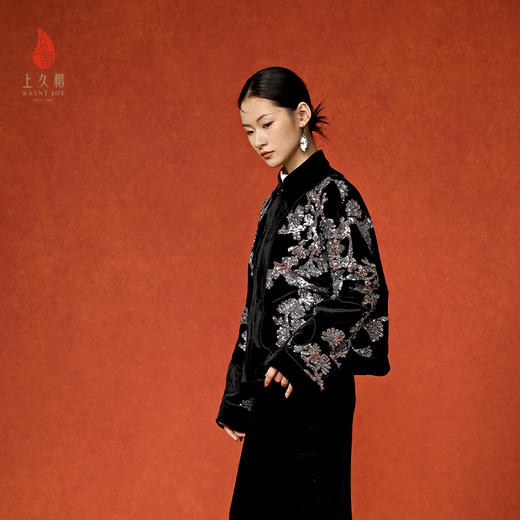 SAINTJOY/上久楷新中式百搭国风气质女式丝绒外套丝绒短外套CY1025201013 商品图0