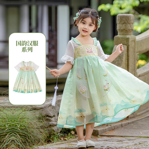 嘟嘟家女童国风汉服夏季新款夏季演出服女宝绣花连衣裙夏装童装 商品图0
