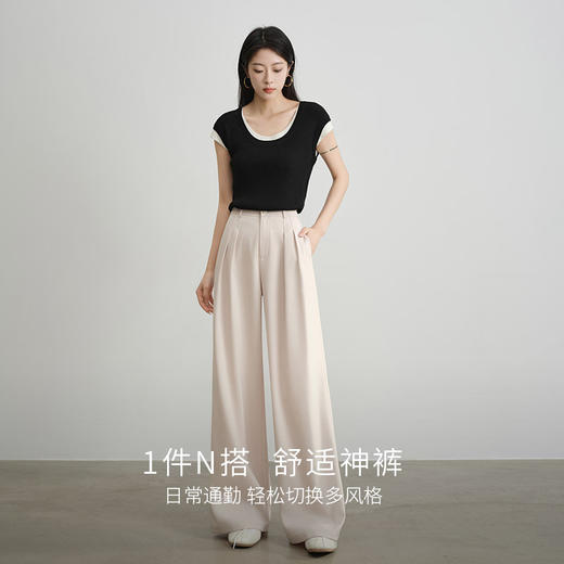 【五折购】熙世界宽松bf慵懒风通勤西装阔腿裤女夏薄款垂感窄版休闲直筒长裤 商品图2
