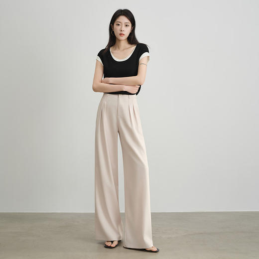 【五折购】熙世界宽松bf慵懒风通勤西装阔腿裤女夏薄款垂感窄版休闲直筒长裤 商品图4