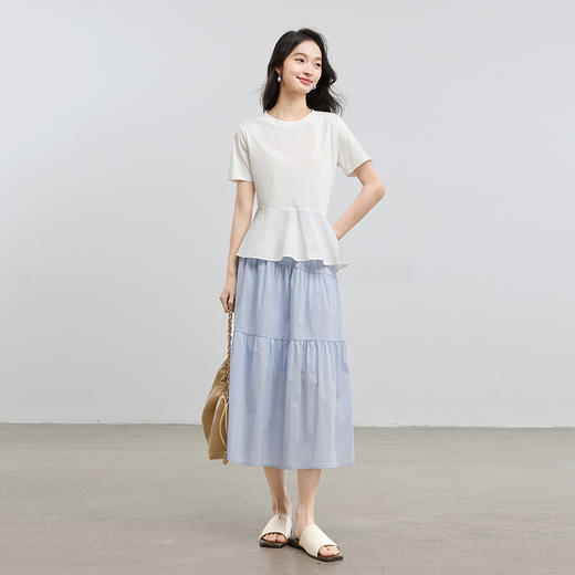 熙世界荷叶边下摆拼接短袖t恤女设计感白色体恤上衣2025夏日新款 商品图4