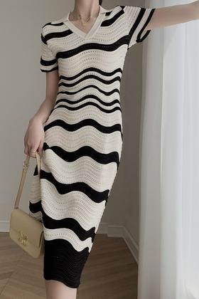 ANSUABEL 高级气质条纹针织连衣裙 18239