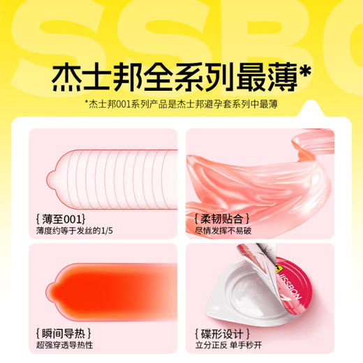 杰士邦001避孕套超薄0.01隐形裸入超润5只聚氨酯男女用计生情趣用品 商品图2