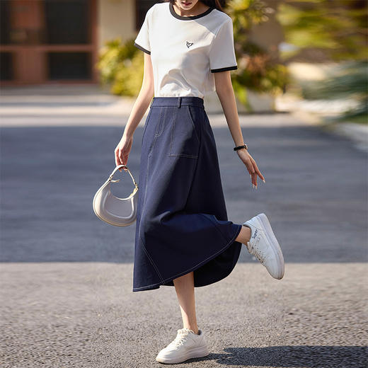 熙世界明线分割仿牛仔半身裙女2025夏季新款休闲工装风口袋a字裙 商品图4