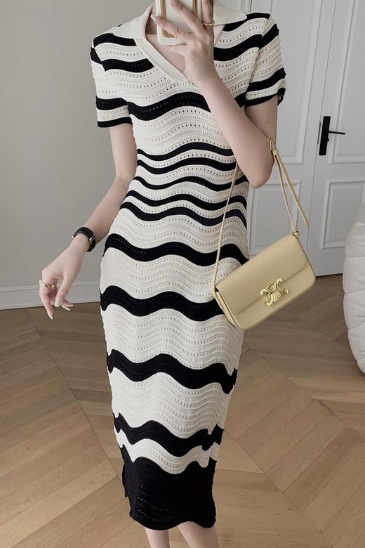 ANSUABEL 高级气质条纹针织连衣裙 18239 商品图1