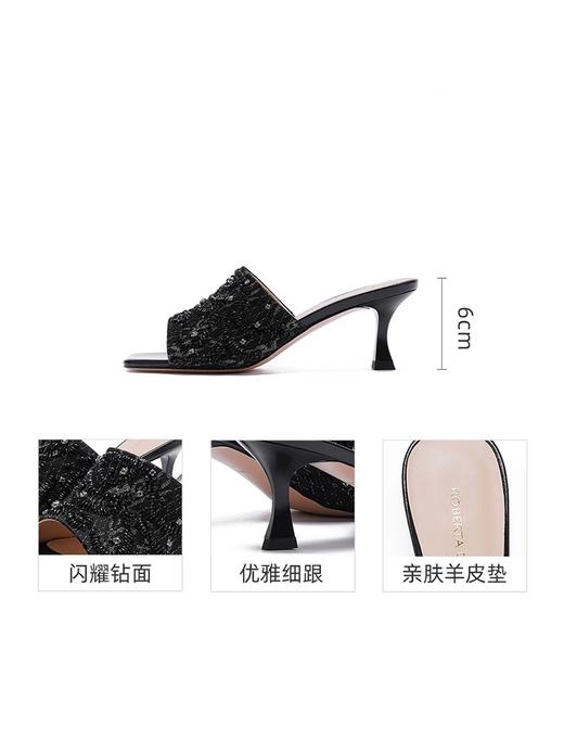 Roberta诺贝达 2025春夏季新款细跟女士时尚舒适方头凉拖鞋一字拖RM254303 商品图2