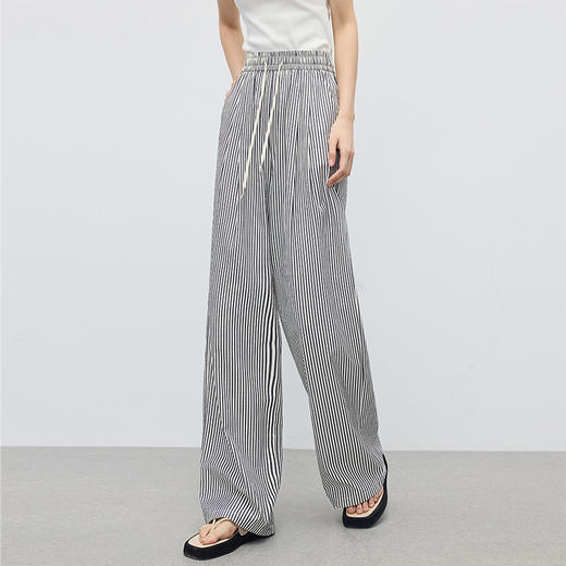 【周末秒杀】熙世界条纹阔腿裤薄款女夏季2025年新款休闲宽松遛弯裤直筒长裤子 商品图3