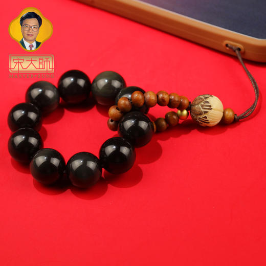 宋大师桃木素心小手捻绕指柔双彩眼黑曜石手机挂件包挂饰物 商品图3