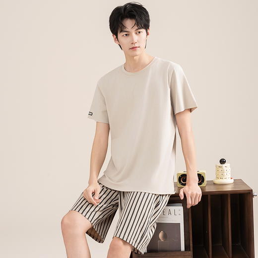 自然醒染夏家居服男睡衣100纯棉套装短袖短裤大码夏薄款四季通用高级感家居服QH 商品图4