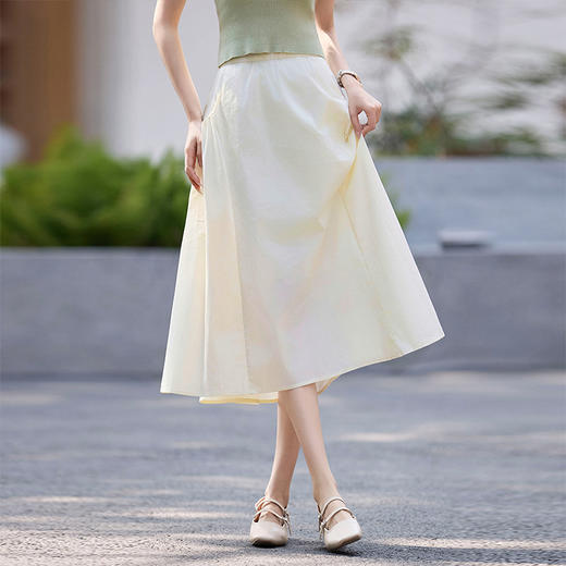 熙世界通勤休闲半身裙女夏季松紧高腰淡人穿搭轻工装口袋a字伞裙 商品图3