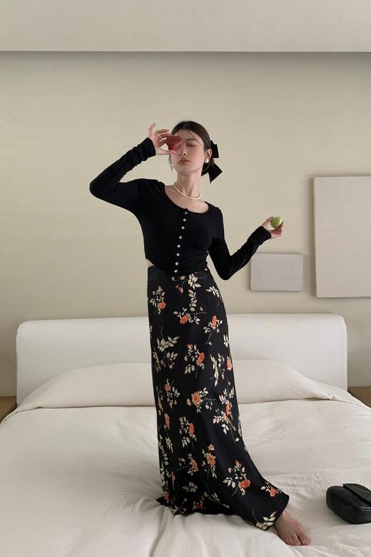 L.Fleuri 优雅浪漫花朵印花高腰长款半裙 18229 商品图5