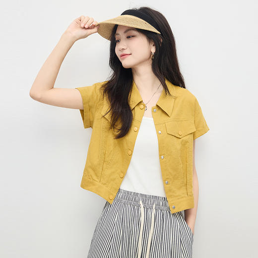 熙世界棉麻衬衫短外套女薄2025夏装新款工装风小个子短袖开衫上衣 商品图1