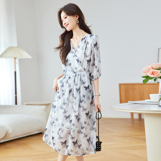水墨画蝴蝶，印花连衣裙CC2650 商品图1