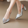【预售5天】时尚银色法式高跟鞋夏季新款珍珠水钻粗跟羊皮包头后空真皮凉鞋女HCYYHD&6071 商品缩略图2