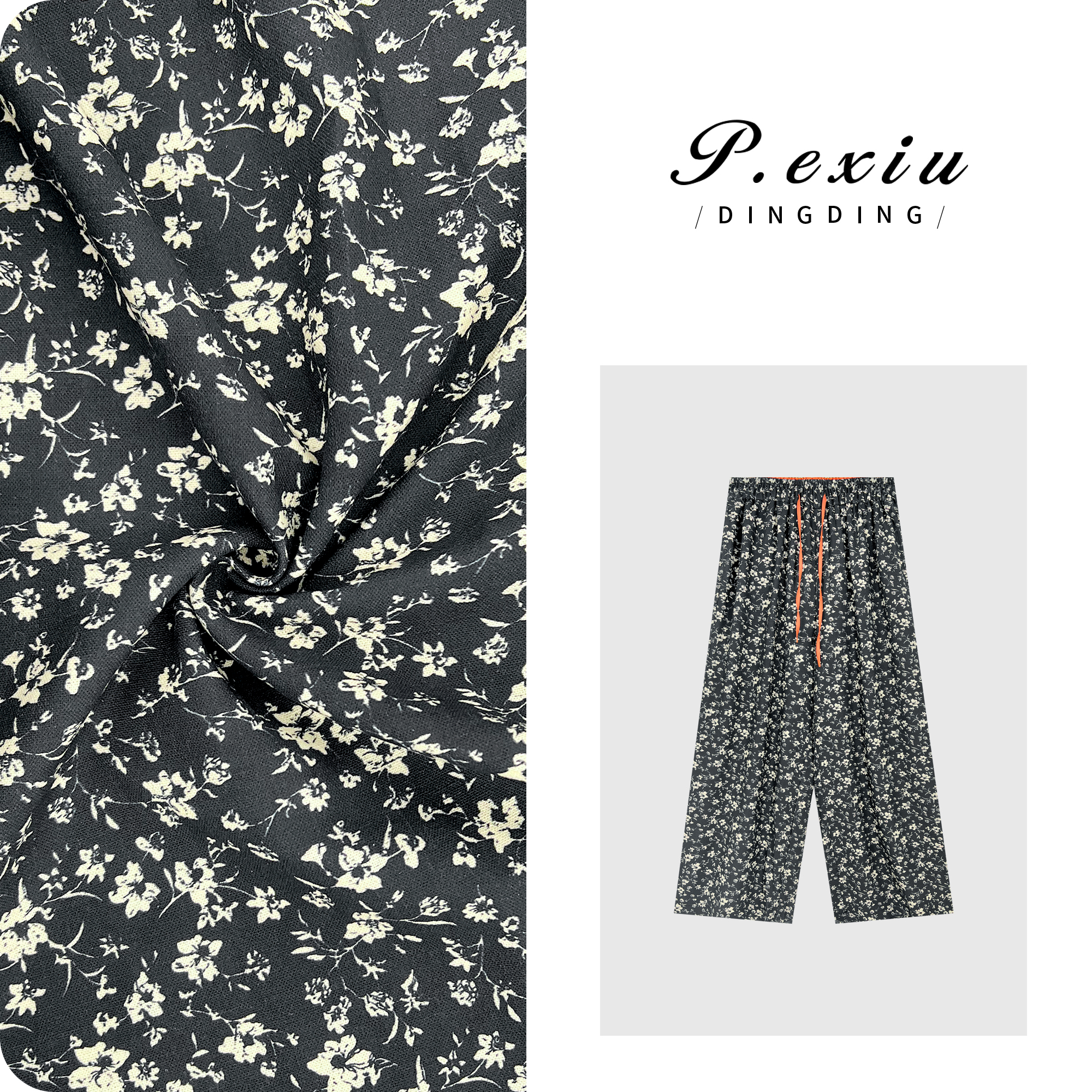 03-5潘依绣丁丁宠粉PanYiXiu/潘依绣【花园裤】麻料复古小碎花抽绳松紧腰休闲裤W-63068