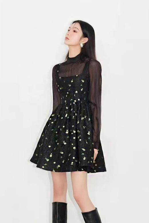ANSUABEL 甜酷黑纱花朵肌理感连衣裙两件套装 18228 商品图0