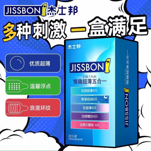 杰士邦超薄避孕套安全套凸点大颗粒玻尿酸进口套套男女用计生成人用品 情趣超薄五合一32只装 商品图3