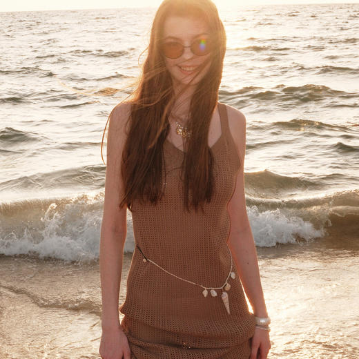 lost in echo2025春夏新款度假风针织手工钩花镂空透气长连衣裙女 商品图0