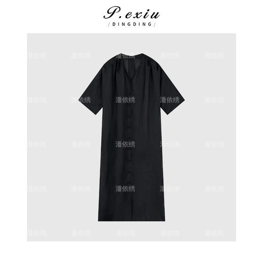 04-3潘依绣丁丁宠粉PanYiXiu/潘依绣【月夜微光】有腰带100%苎麻V领连衣裙W-62929 商品图1