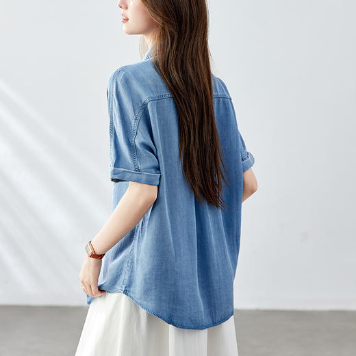 馥迦天丝复古短袖牛仔衬衫 商品图4