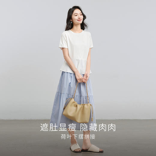 熙世界荷叶边下摆拼接短袖t恤女设计感白色体恤上衣2025夏日新款 商品图2