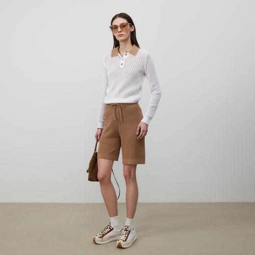 lost in echo2025春夏新款钩花镂空长袖透气POLO针织衫针织中短裤 商品图4