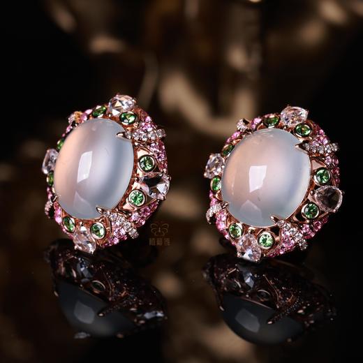 【荷心映月】白翡蛋面耳钉EZ12503032 商品图1