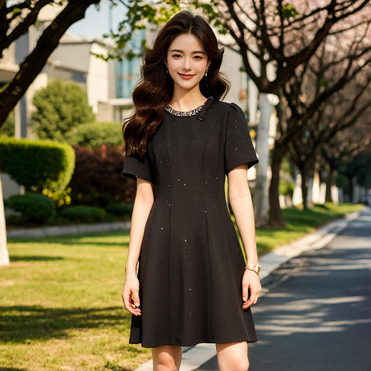 奢姿大码女装2025夏季法式轻奢俏皮连衣裙胖妹妹织带设计时尚裙子9952858280 商品图1