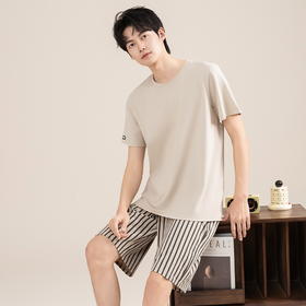 自然醒染夏家居服男睡衣100纯棉套装短袖短裤大码夏薄款四季通用高级感家居服QH