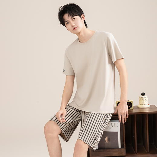 自然醒染夏家居服男睡衣100纯棉套装短袖短裤大码夏薄款四季通用高级感家居服QH 商品图0