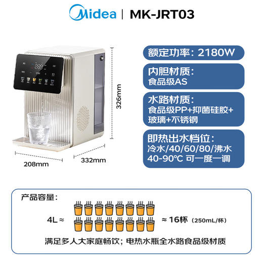 美的（Midea）制冷即热电热水瓶电水瓶小魔方 烧水壶电热水壶 保温恒温抑菌水路 可拆定量出水彩屏MK-JRT03 商品图1