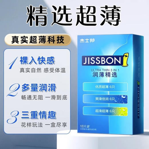 杰士邦避孕套薄润颗粒装安全套男女士专用官方正品两性套套 【润薄尝鲜】润薄精选18只 商品图1