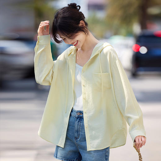 【五折购】熙世界遮阳防晒衣外套女薄款夏季户外穿搭高级感气质连帽亚麻衬衫 商品图4