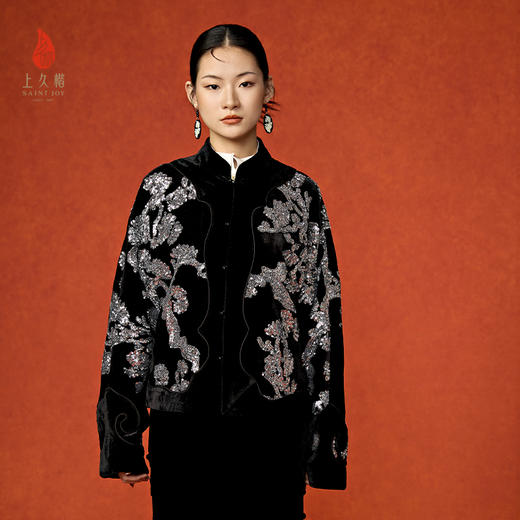 SAINTJOY/上久楷新中式百搭国风气质女式丝绒外套丝绒短外套CY1025201013 商品图4