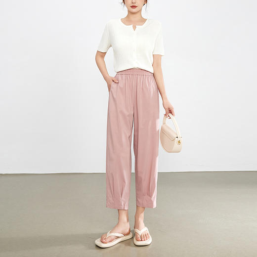 【专属特价】熙世界花瓣褶九分萝卜裤女夏季户外穿搭宽松薄款松紧腰运动休闲裤 商品图4