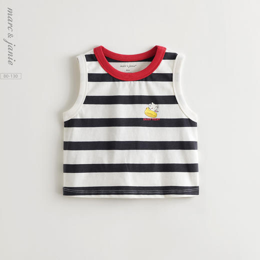 马克珍妮男童快乐小狗休闲条纹背心宝宝上衣2025年夏装新款550590 商品图0