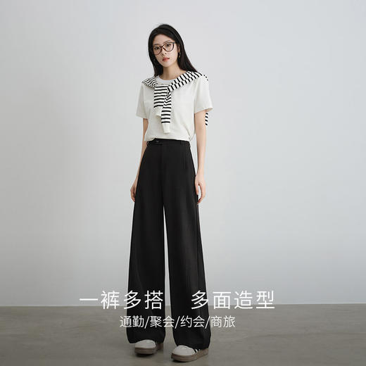 【专属特价】熙世界黑色窄版阔腿裤女春夏通勤百搭垂感宽松直筒长裤休闲西装裤 商品图2