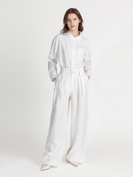 LIZZY春夏精致亚麻刺绣领百搭通勤长袖衬衣8132 商品图4